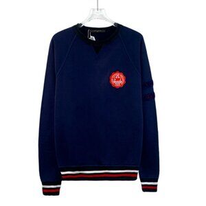 CW0407 Louis Vuitton Navy Sweatshirt With Red Logo Patch & Striped Hem